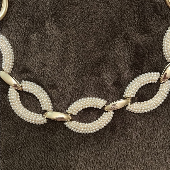 Anne Klein Gold Infinity Necklace with Mini Pearls & Polished Links - Picture 2 of 7